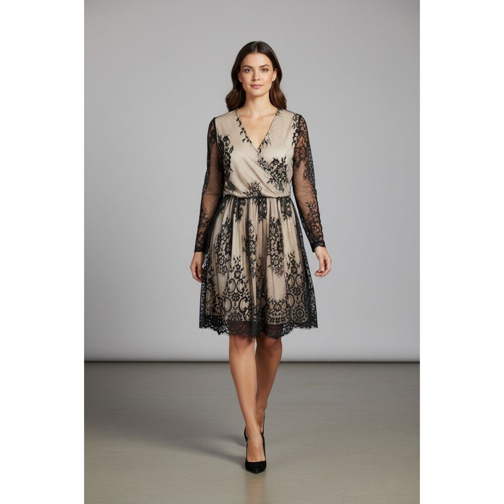 SHEIN Black Lace  XL Dress Boho Gothic Romance V-Neck Long Sleeve Vintage Style